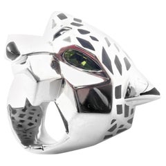 Panther Panthere Peridot Onyx Lacquer Large White Gold Ring