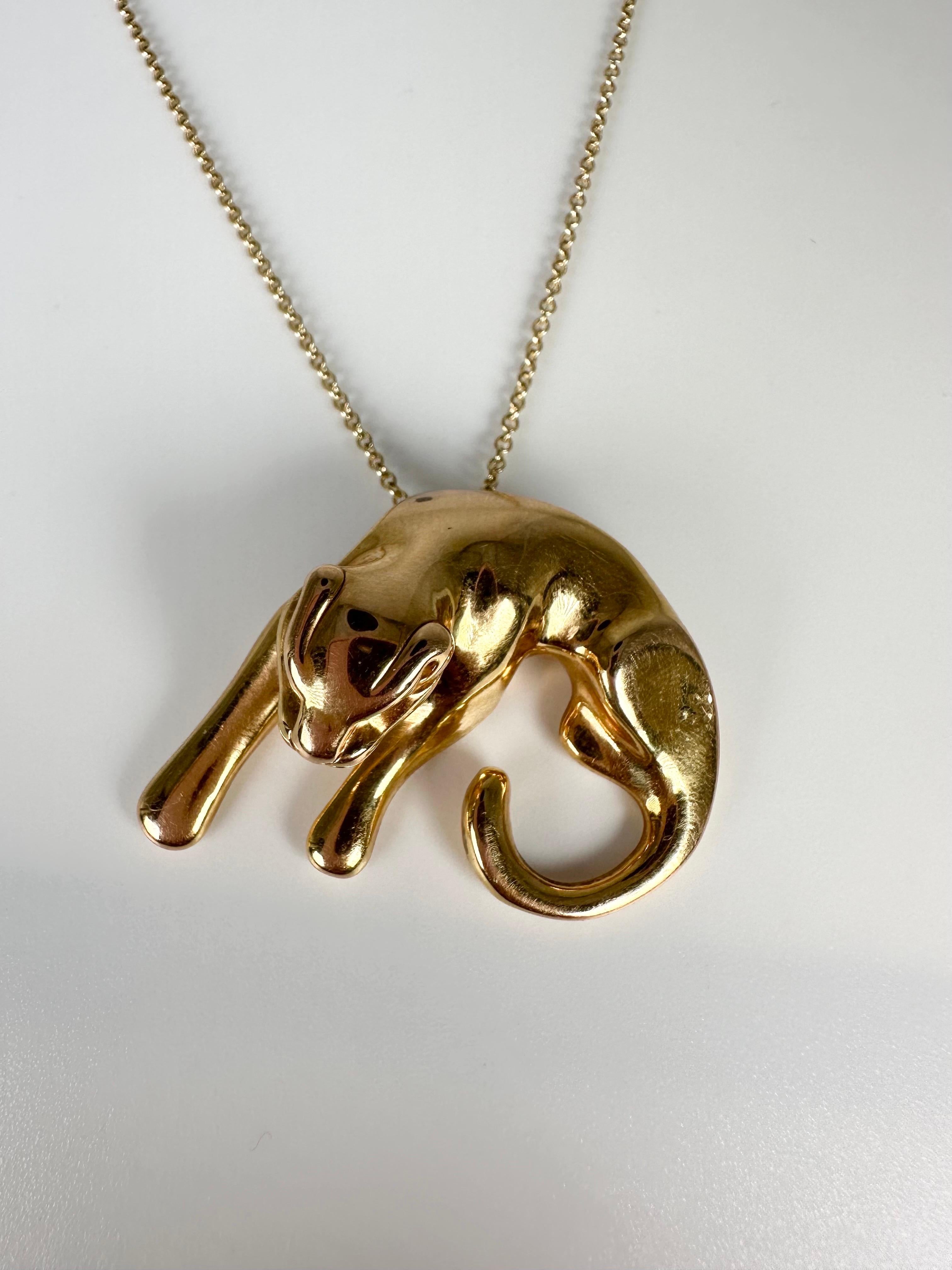 Collier à pendentif panthère en or jaune 14 carats, grand collier à pendentif animal jaguar Unisexe en vente
