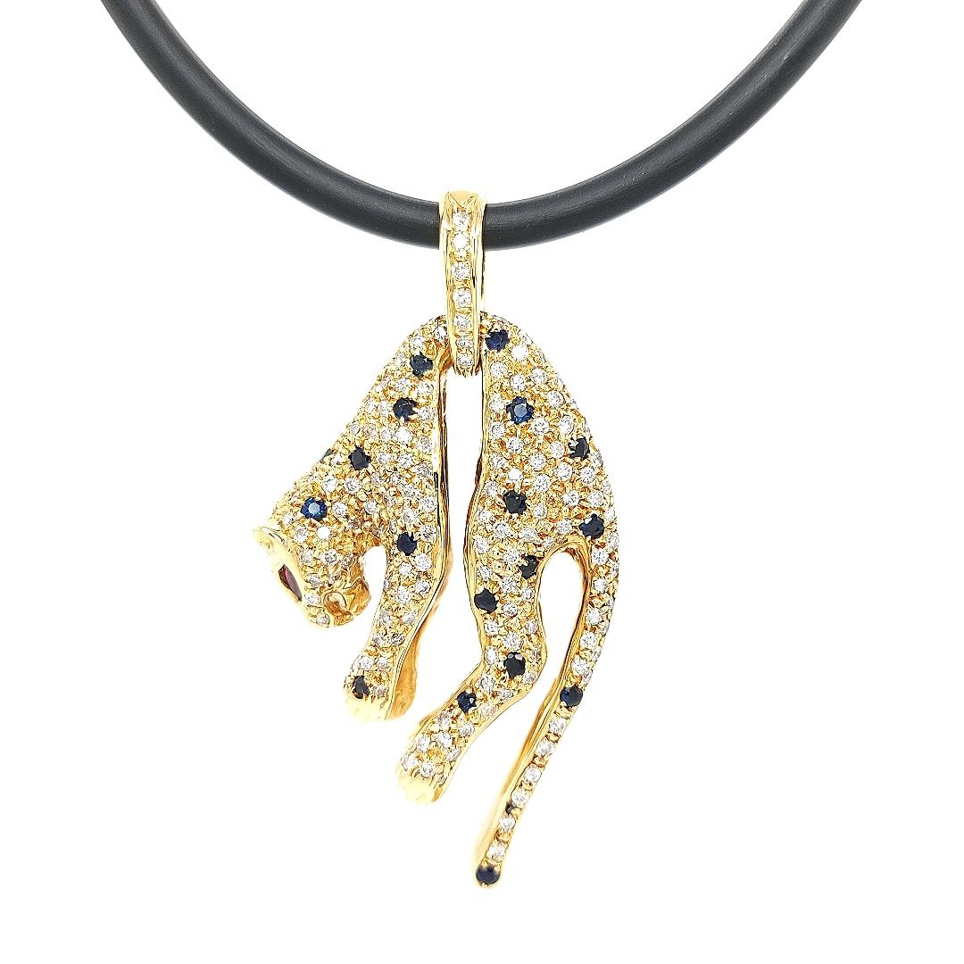 18 kt Panther Pendant with Diamonds, Sapphire, Ruby For Sale 6