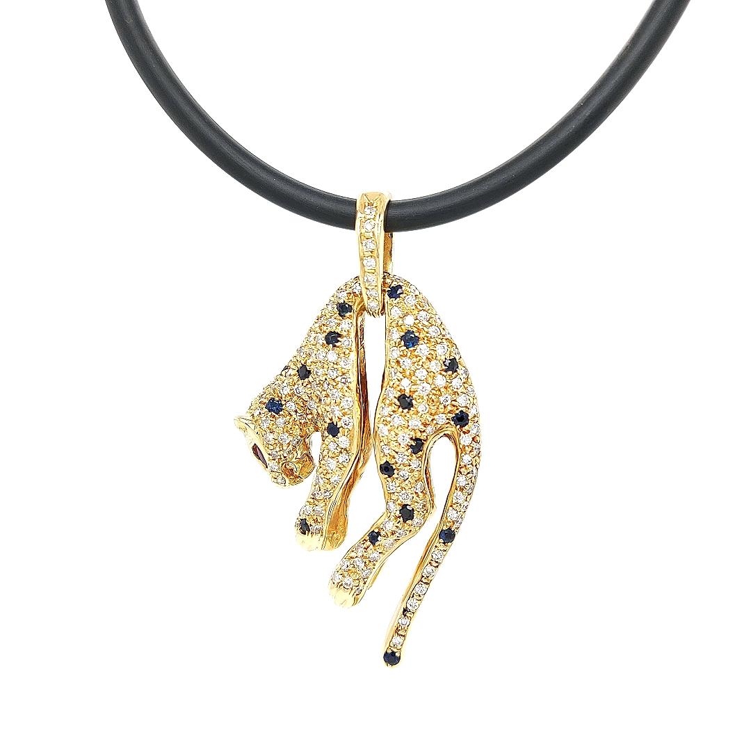 Femenino o masculino Colgante Pantera 18 kt con Diamantes, Zafiro, Rubí en venta