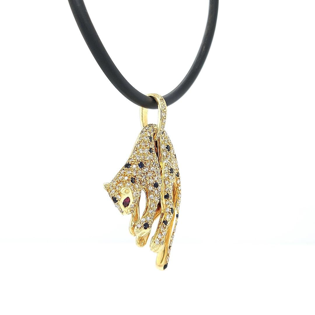 Colgante Pantera 18 kt con Diamantes, Zafiro, Rubí en venta 3