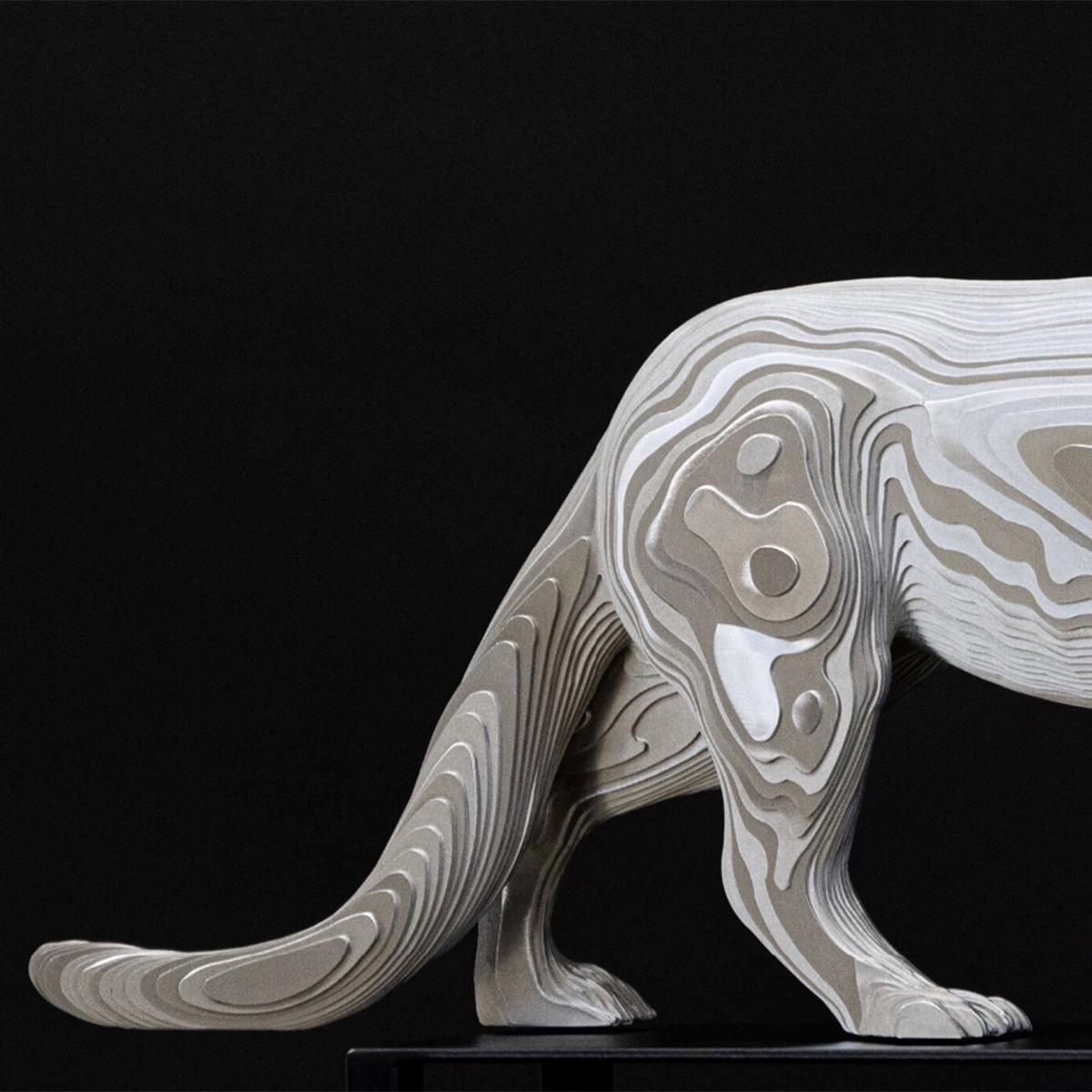 Aluminum Panther Polished Medium Sculpture For Sale