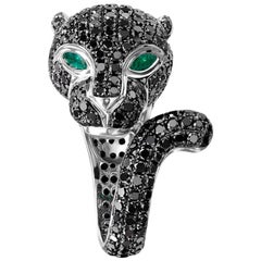 Panther Ring in 18 Karat Gold Set with Tsavorite and Black Diamonds 4.20 Carat