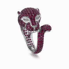 Panther Ring in 18 Karat White Gold Set with Pink Sapphires 5.42 Carat