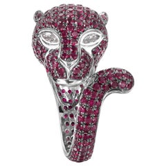Panther Ring in 18 Karat White Gold Set with Pink Sapphires 5.42 Carat