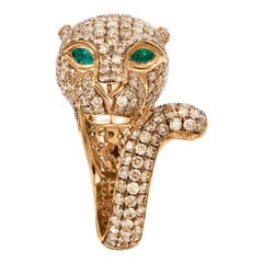 Panther Ring in 18 Karat Gold Set with Tsavorite and White Diamonds 3.82 Carat