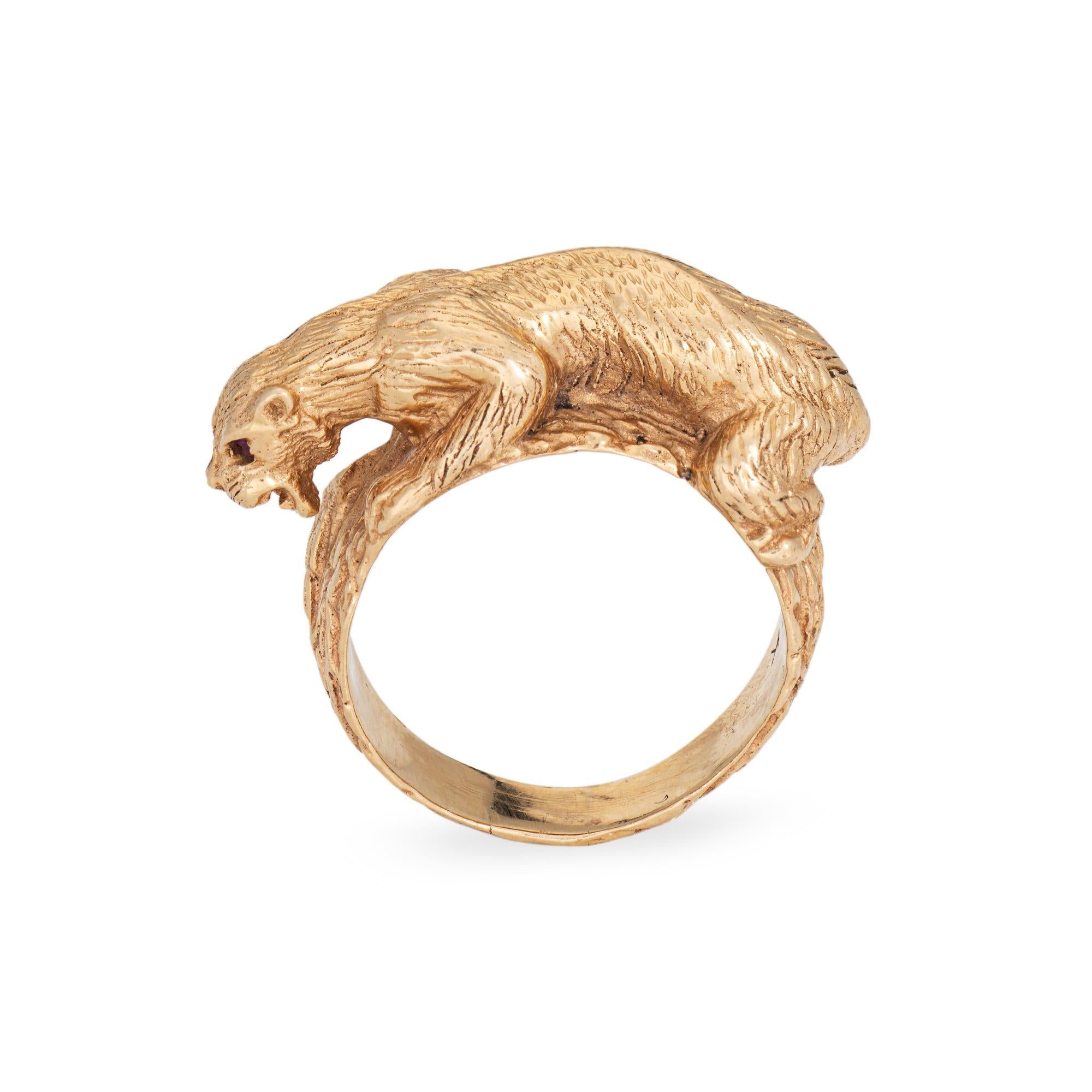 Modern Panther Ring Vintage Heavy 16.6 gm 14k Yellow Gold Fine Animal Jewelry Sz 8.75 For Sale