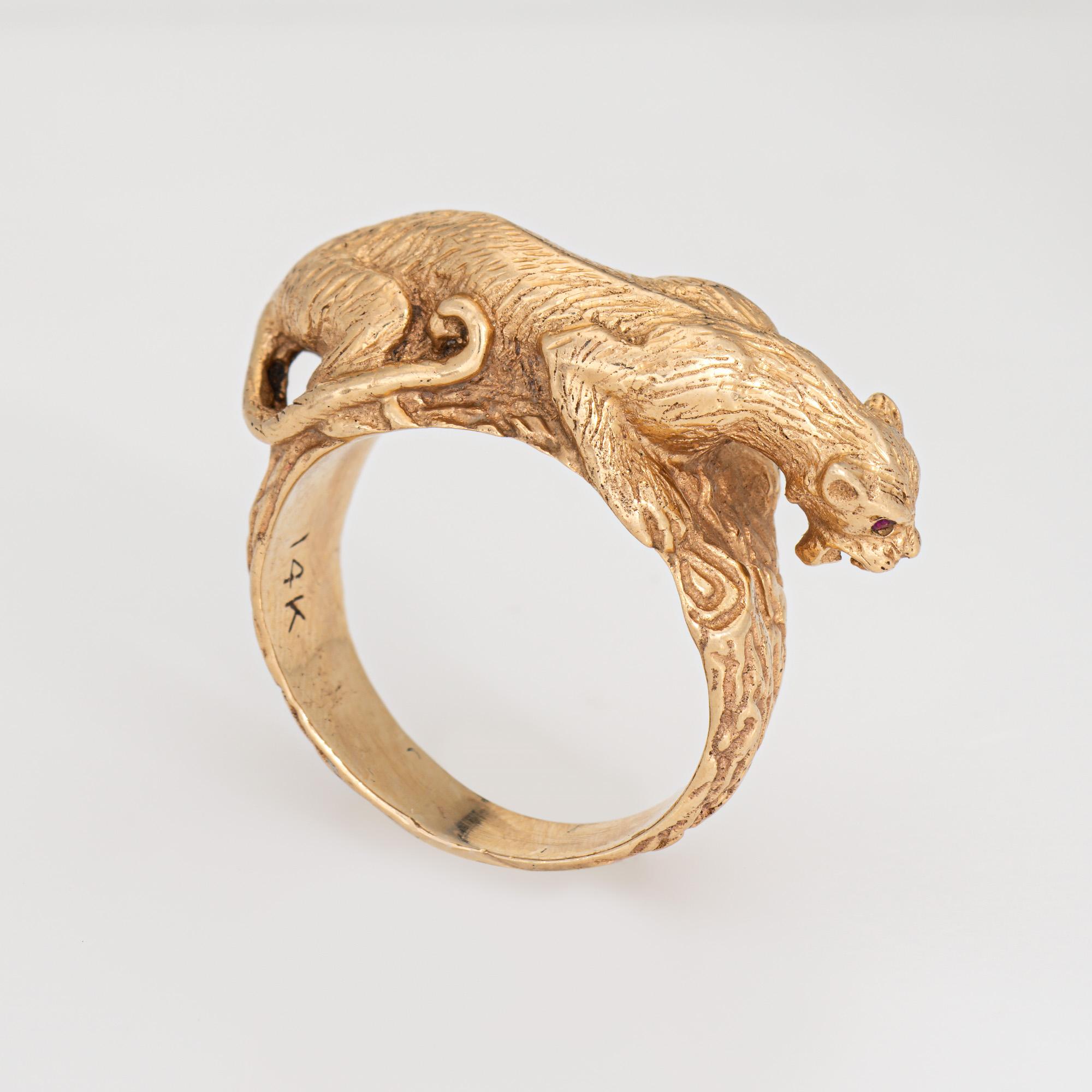 Panther Ring Vintage Heavy 16.6 gm 14k Yellow Gold Fine Animal Jewelry Sz 8.75 In Good Condition For Sale In Torrance, CA