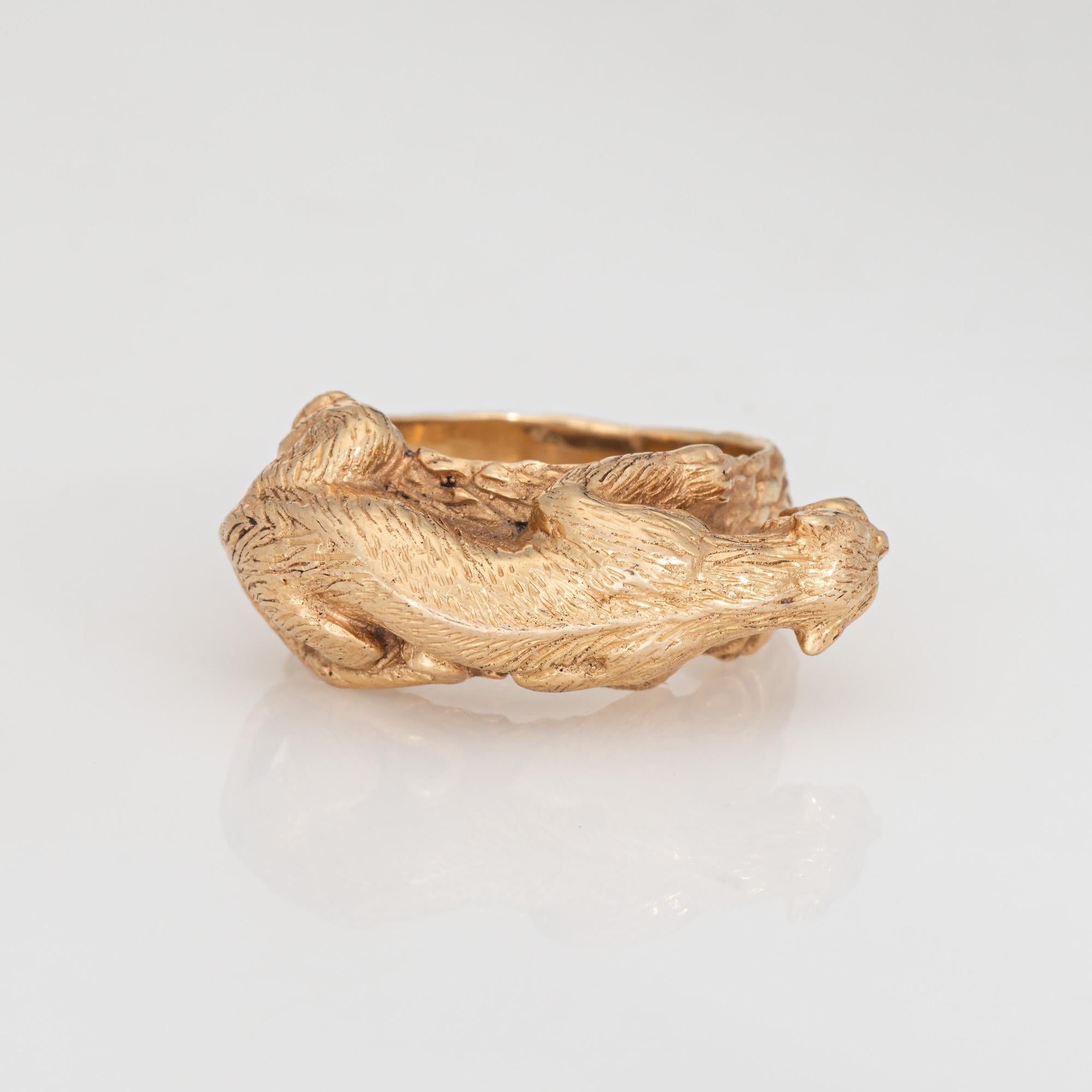 Women's or Men's Panther Ring Vintage Heavy 16.6 gm 14k Yellow Gold Fine Animal Jewelry Sz 8.75 For Sale
