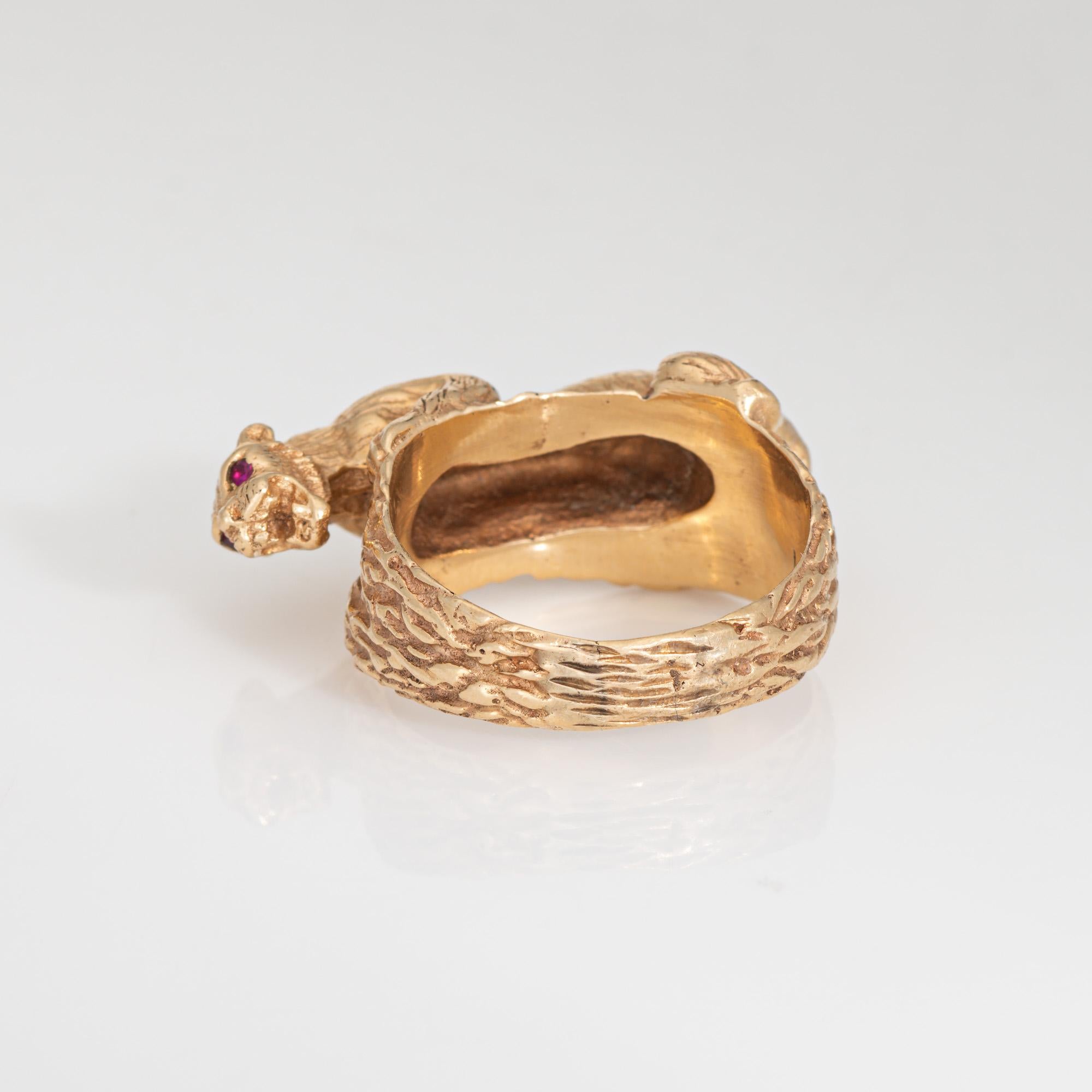 Panther Ring Vintage Heavy 16.6 gm 14k Yellow Gold Fine Animal Jewelry Sz 8.75 For Sale 1