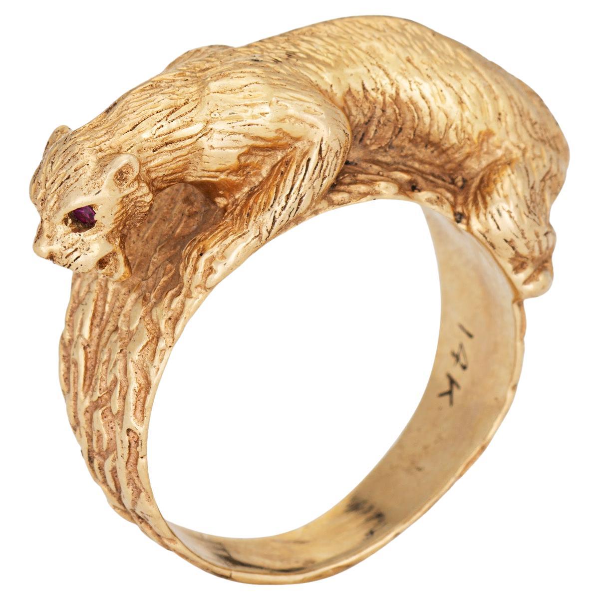 Anello Panther Vintage pesante 16,6 gm in oro giallo 14k Gioielli animali Sz 8,75