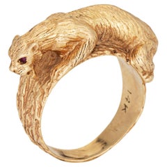Anello Panther Vintage pesante 16,6 gm in oro giallo 14k Gioielli animali Sz 8,75