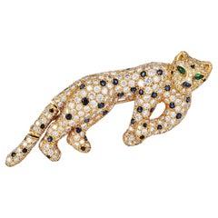 Pantera Zaffiro Diamante Smeraldo Spilla per gatti in oro 18 carati
