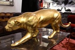 Panther Sculpture Resin in Gold Finish Eyes in Swarovski Crystal