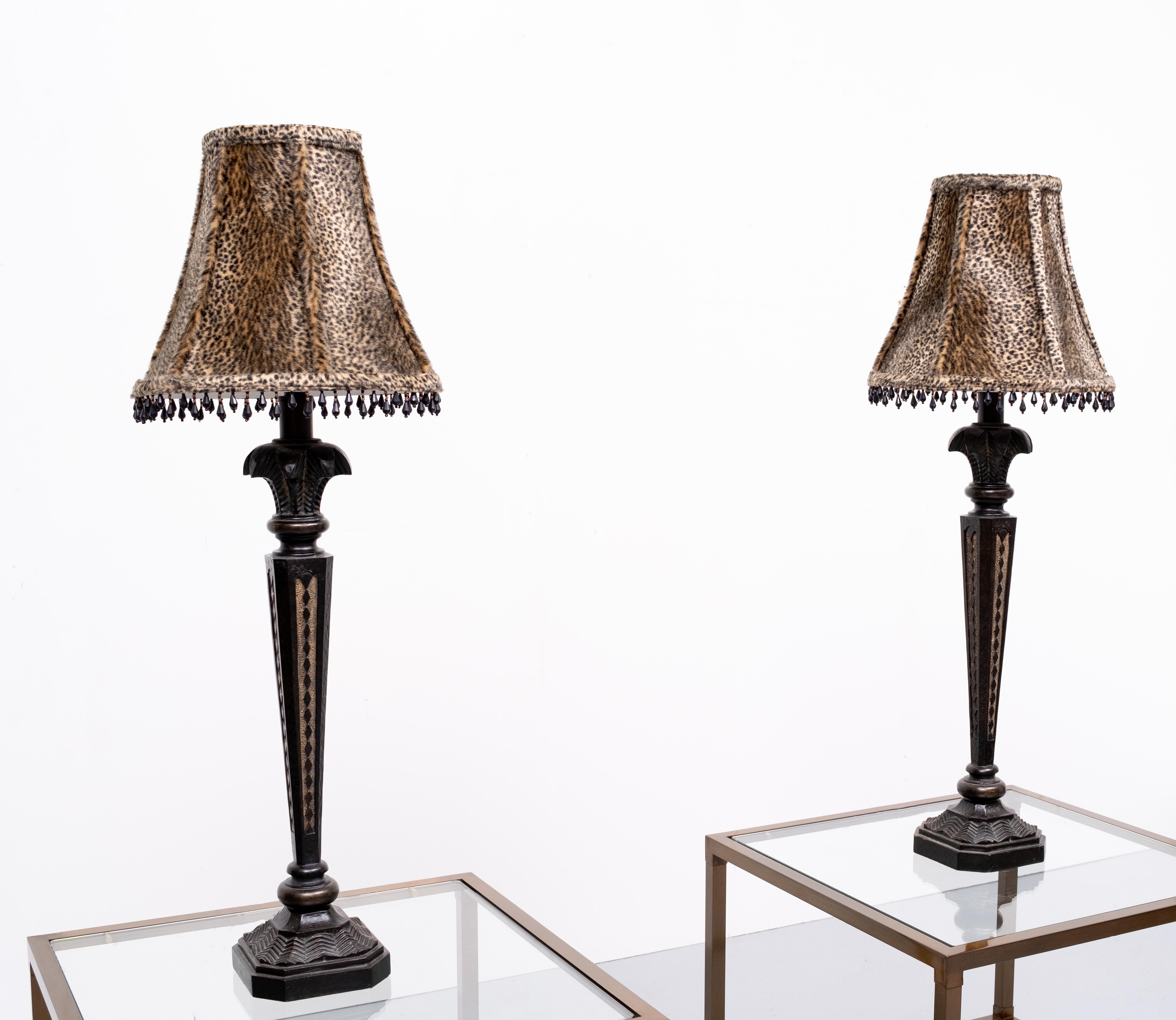 Hardwood Panther Shade Table Lamps