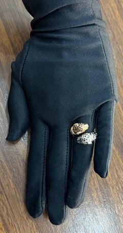 Pantera Leopardo delle nevi Doppio anello bicolore in oro rosa bianco 14K con dichiarazione animale