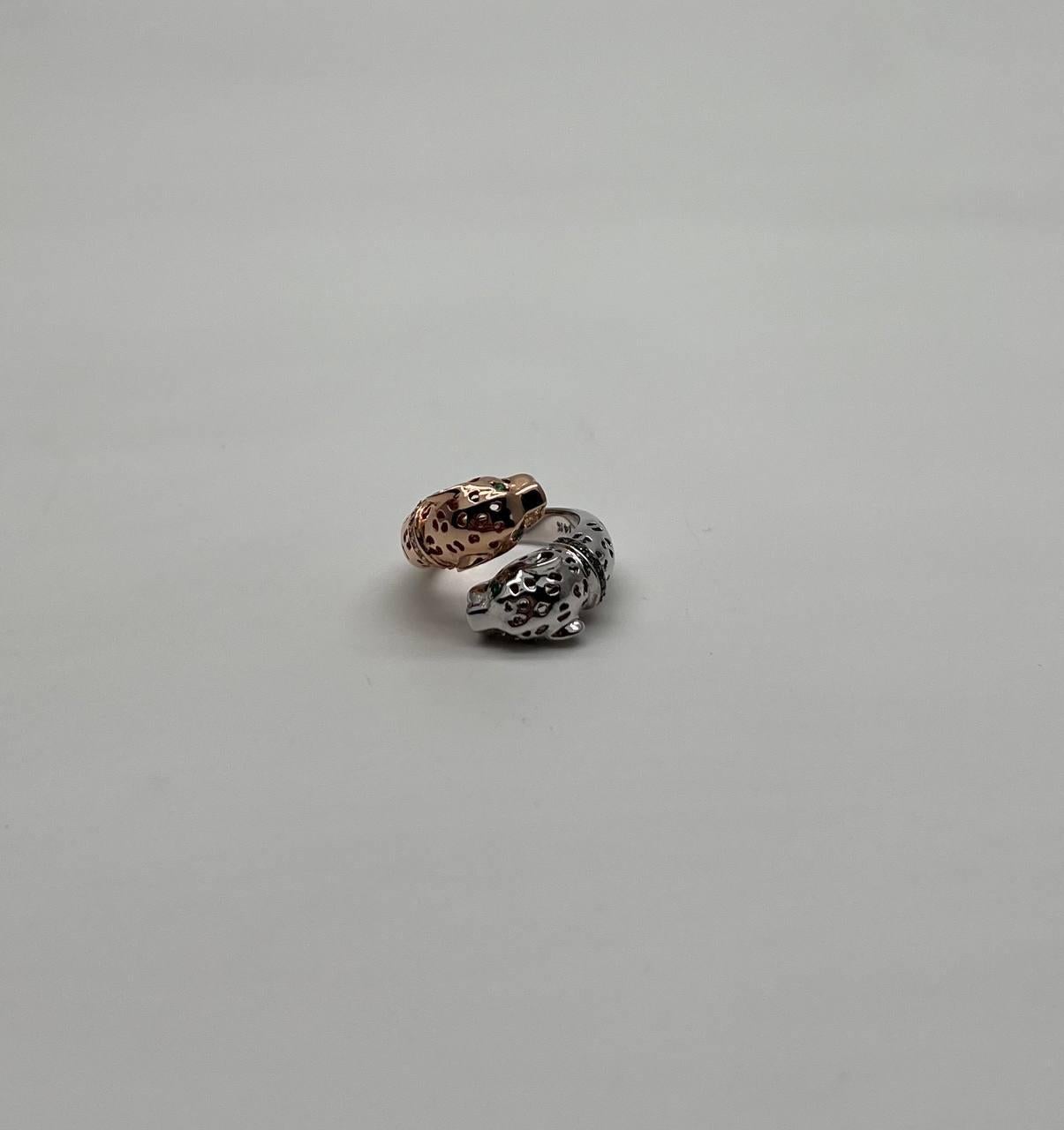 Panther Snow Leopard Double Two Toned 14K Gold Rose White Statement Animal Ring For Sale 2