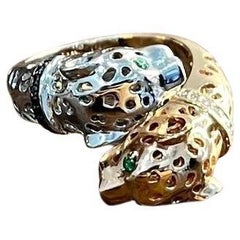 Panther Snow Leopard Double Two Toned 14K Gold Rose White Statement Animal Ring