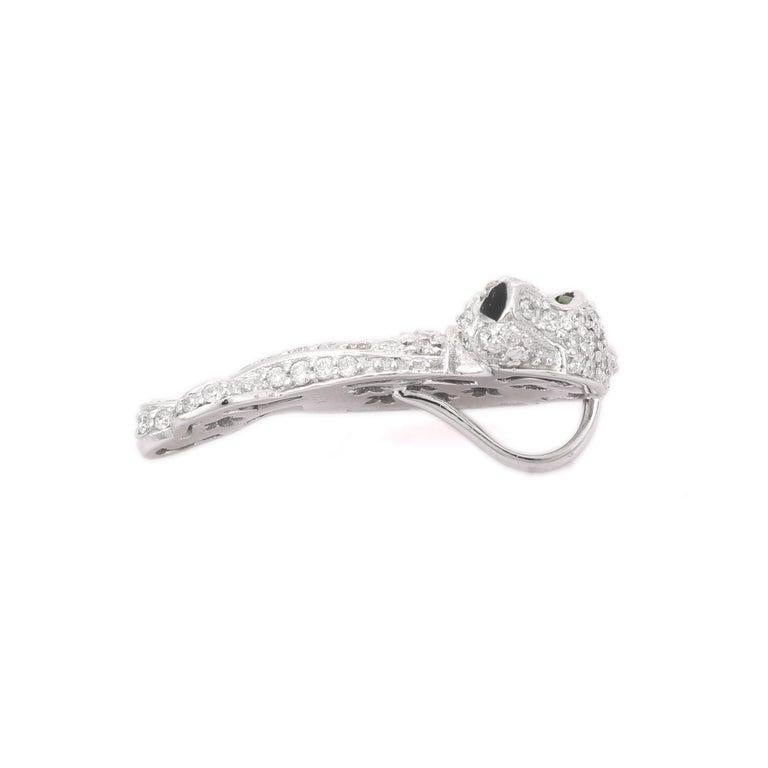 Round Cut Stunning Tsavorite & Diamond Panther Pendant in 18K White Gold Fine Jewelry Gift For Sale