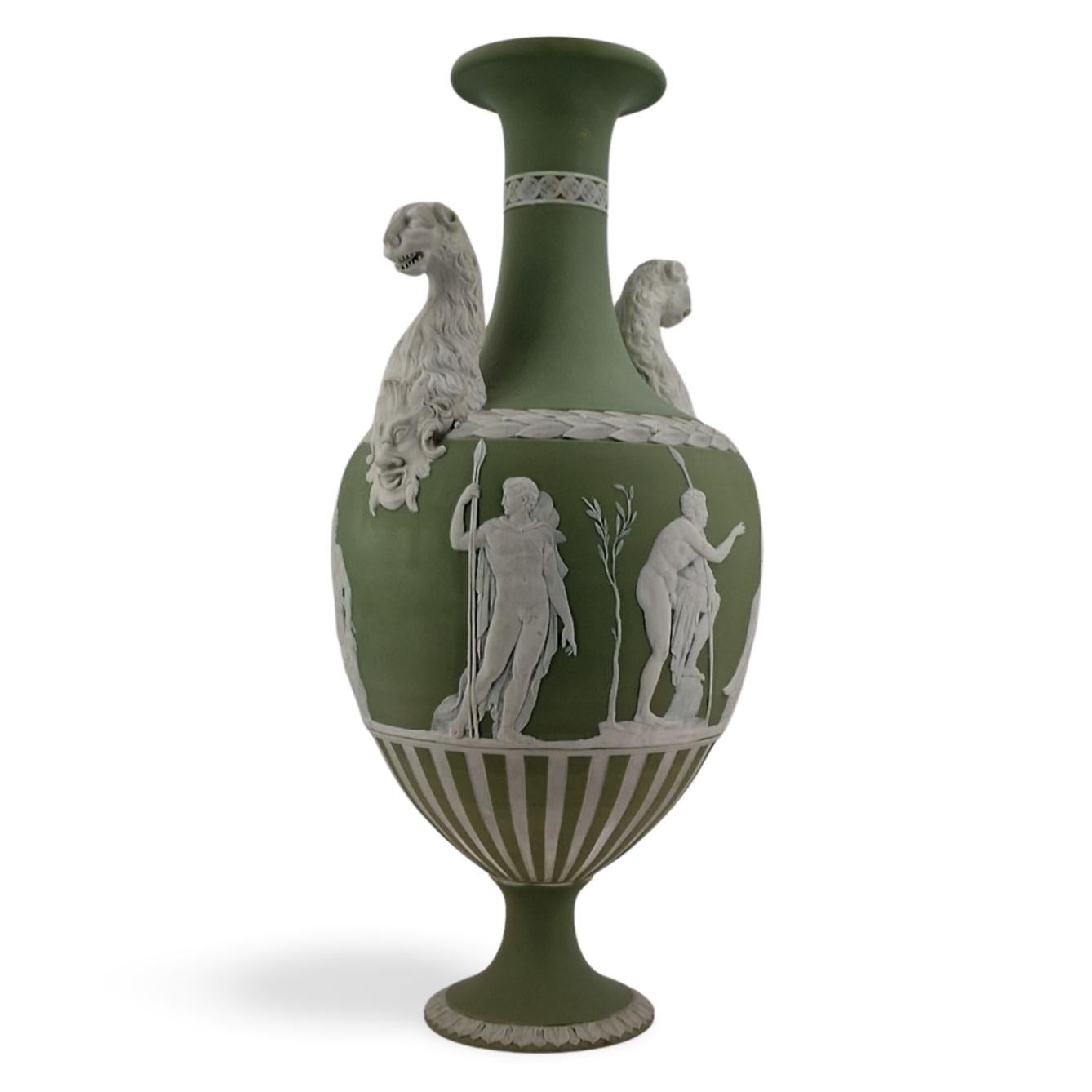 Panther Vase in sage green jasperware, Wedgwood, circa 1880 In Good Condition In Melbourne, Victoria