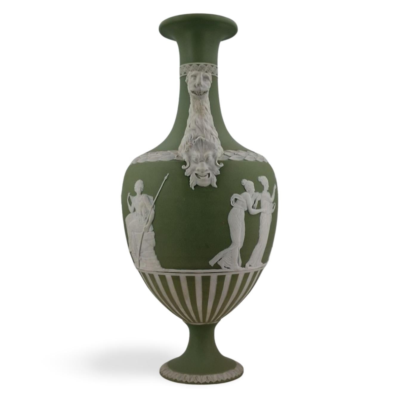 Panther Vase in sage green jasperware, Wedgwood, circa 1880 1