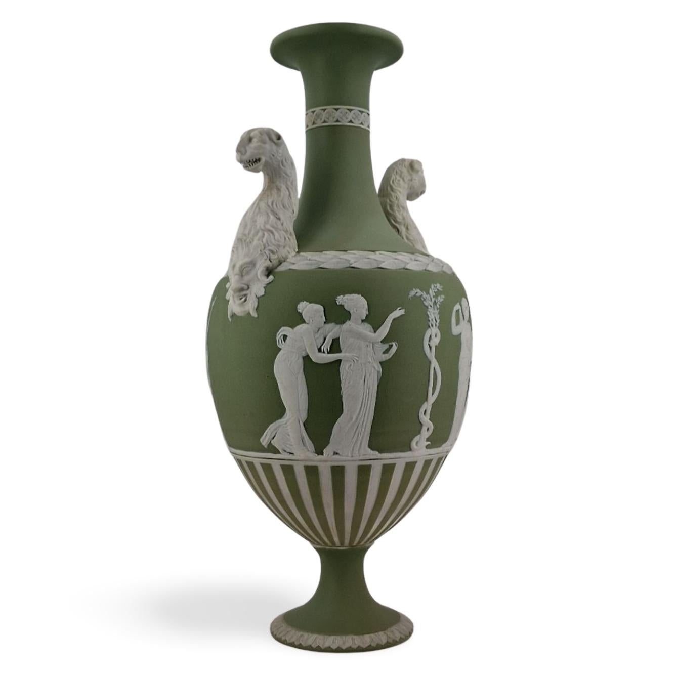 Panther Vase in sage green jasperware, Wedgwood, circa 1880 2