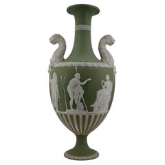 Panther Vase in sage green jasperware, Wedgwood, circa 1880