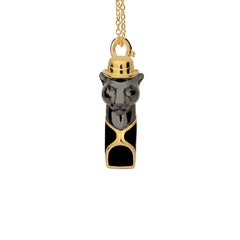 Panther Whistle Pendant Necklace, Black Enamel