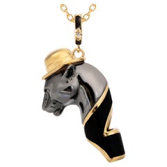 Panther Whistle Pendant Necklace, Black Enamel