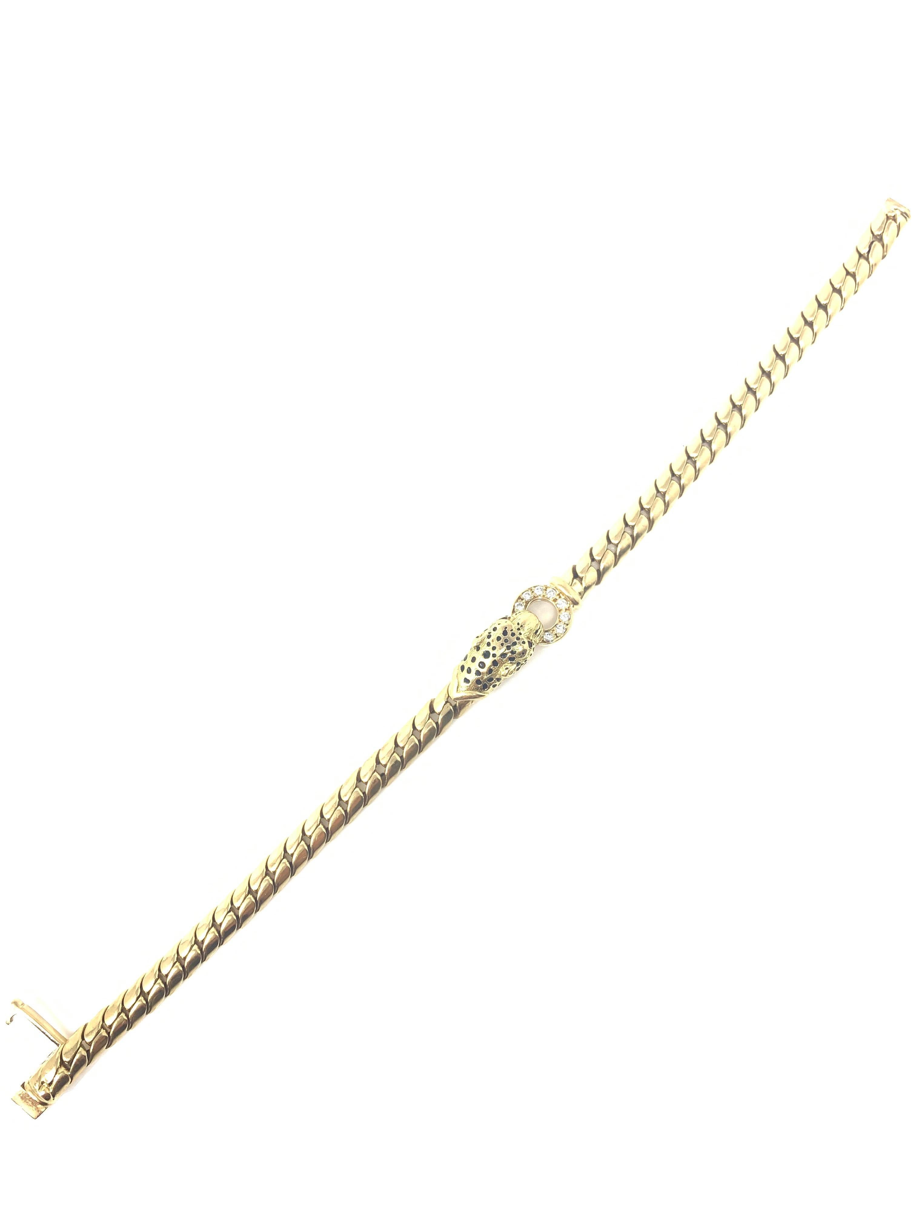 Panther White Diamond and Yellow Gold Bracelet in 18 Karat In Excellent Condition In New York, NY