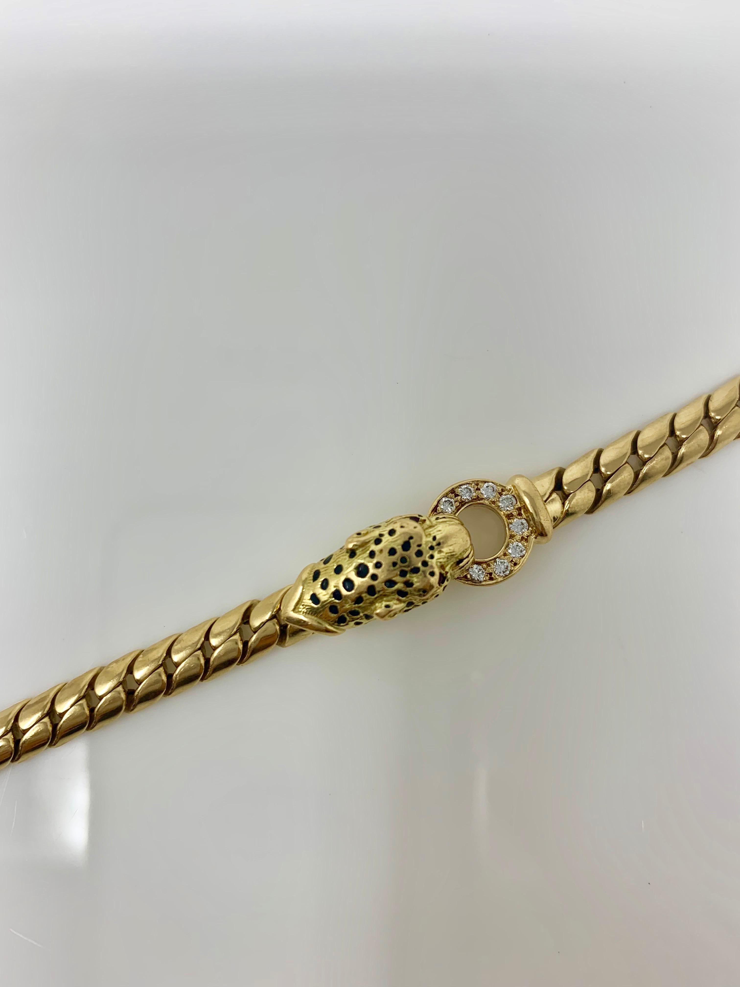 Women's Panther White Diamond and Yellow Gold Bracelet in 18 Karat