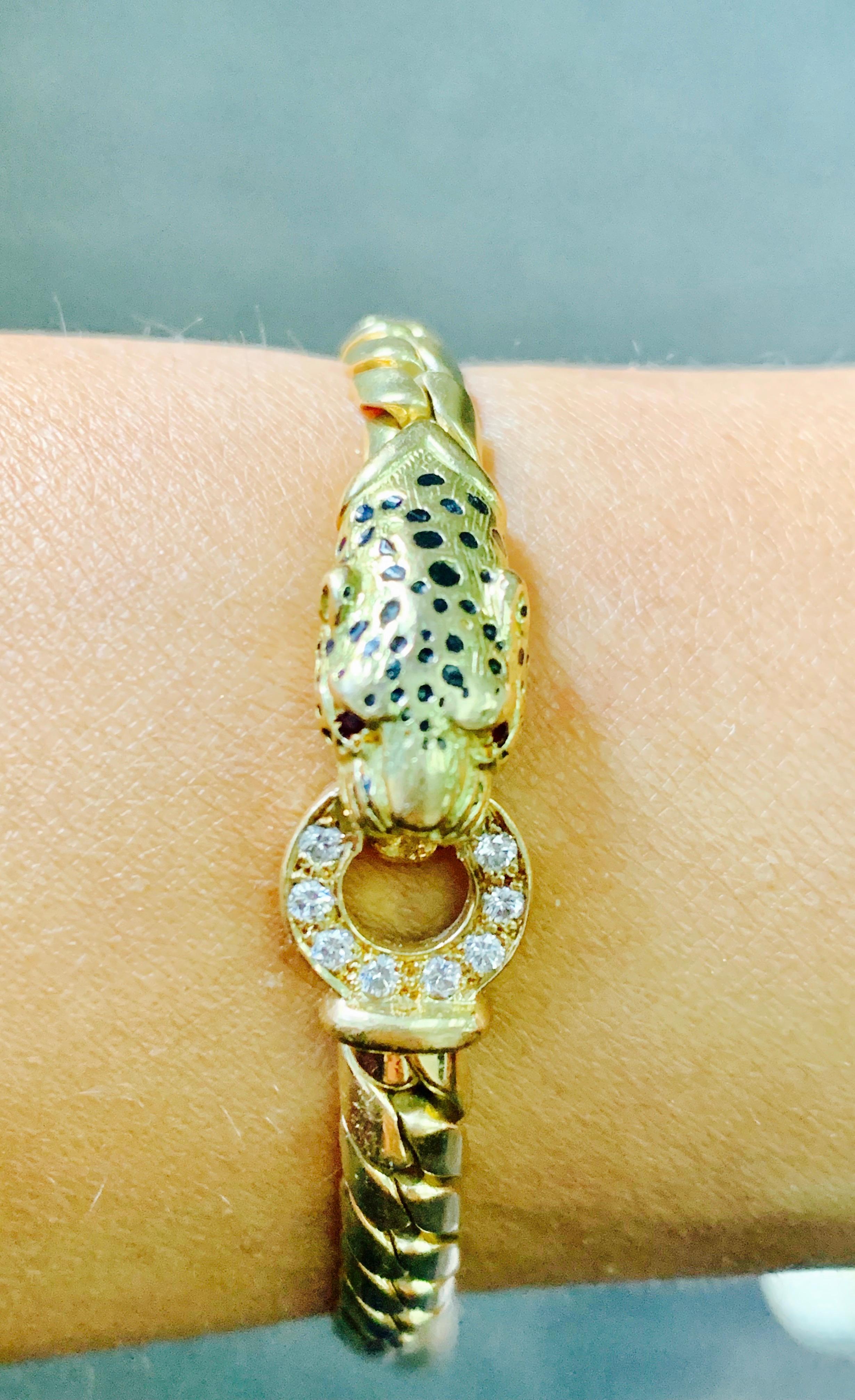 Panther White Diamond and Yellow Gold Bracelet in 18 Karat 3
