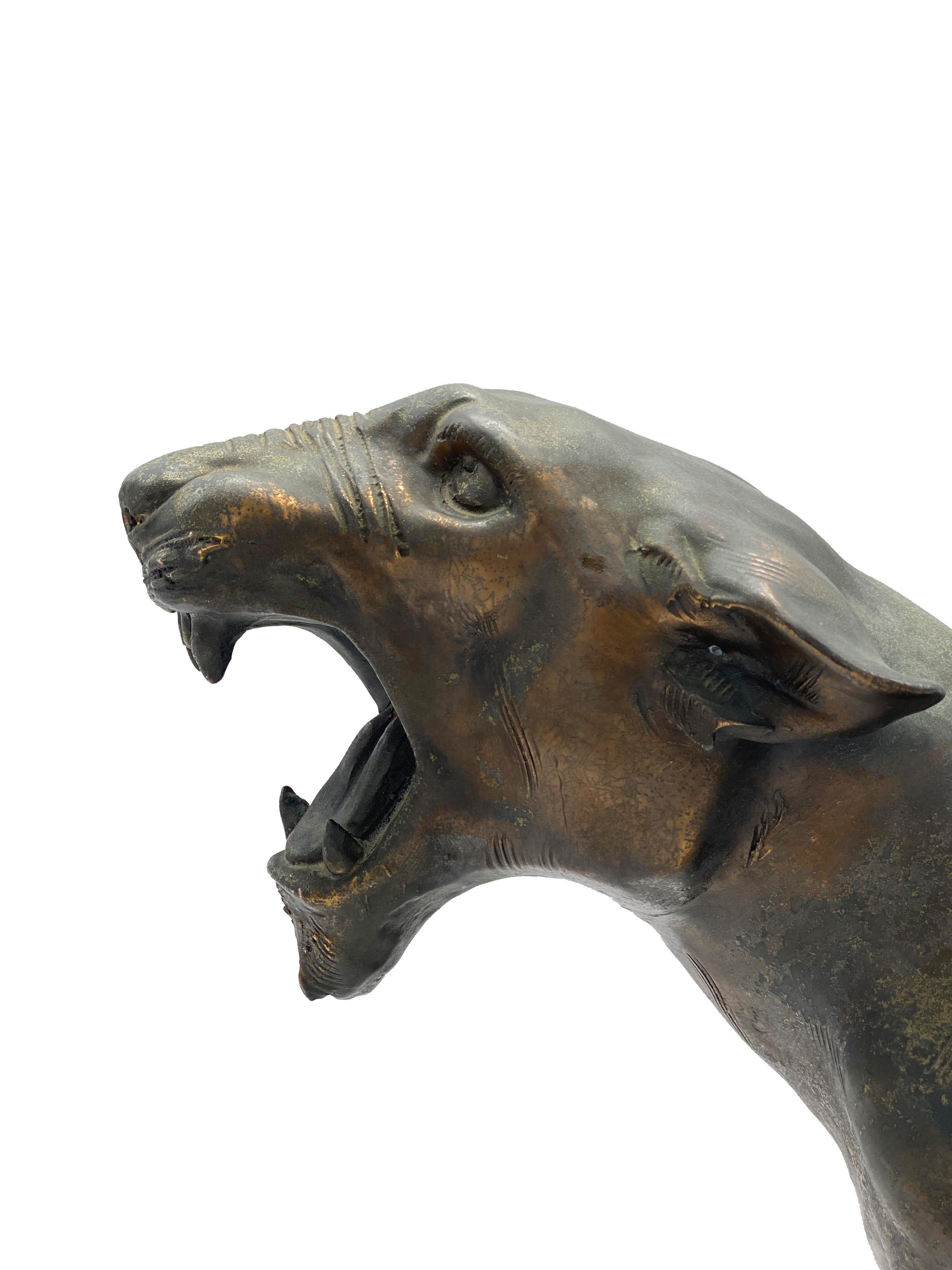 Italian Panther Wooden Sculpture, Signed, Italy 1970s