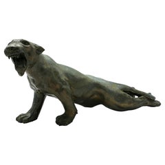 Panther Wooden Sculpture, Signed, Italy 1970s