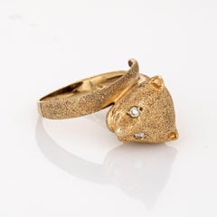 Panther Wrap Ring Vintage 14k Yellow Gold Diamond Eyes Estate Fine Jewelry 7