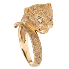 Panther Wrap Ring Vintage 14k Yellow Gold Diamond Eyes Estate Fine Jewelry 7