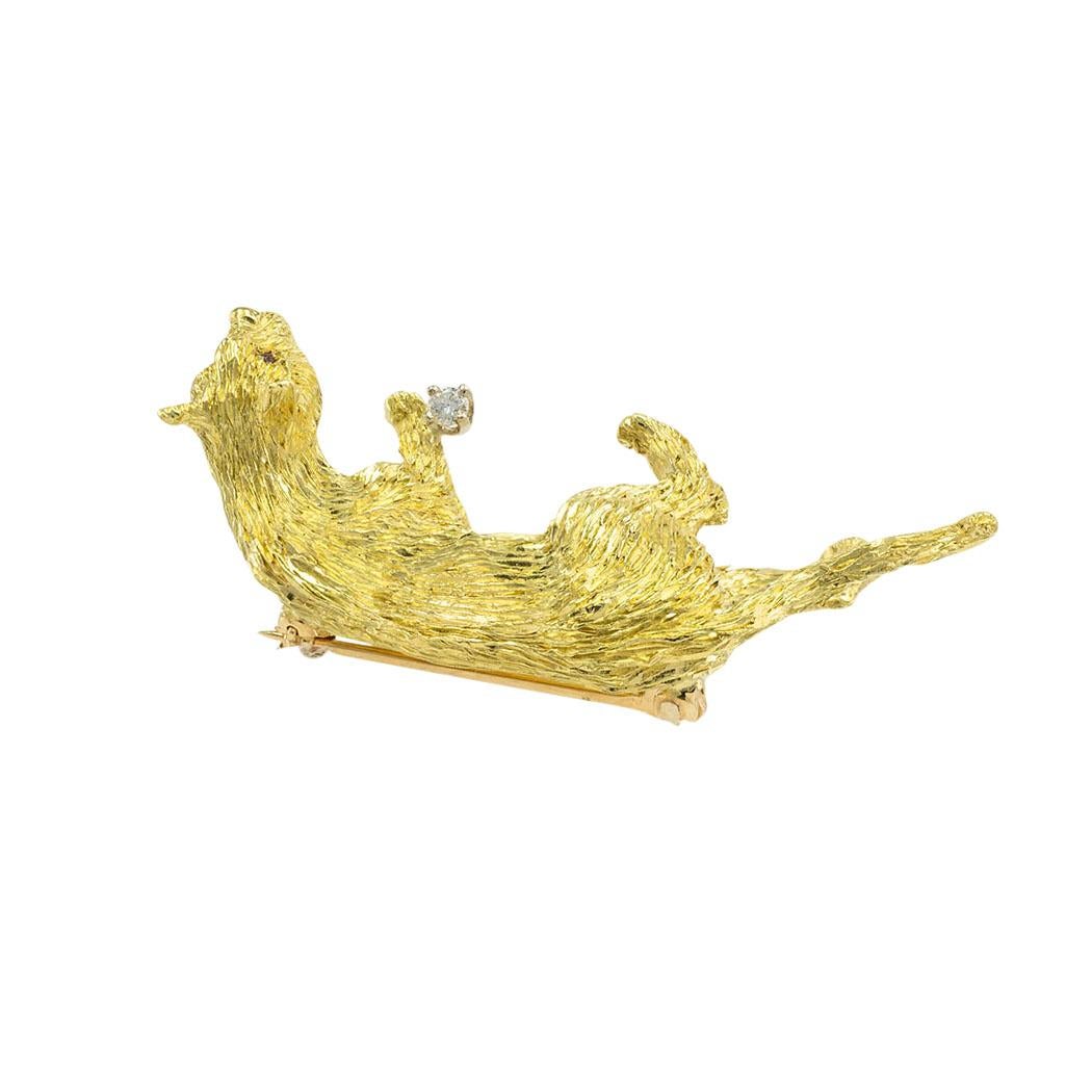 Panther Yellow Gold Brooch In Good Condition In Los Angeles, CA