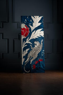 Panthera Jaspis Blue And Red Marquetry Wall Panel Featuring Tiger Motifs