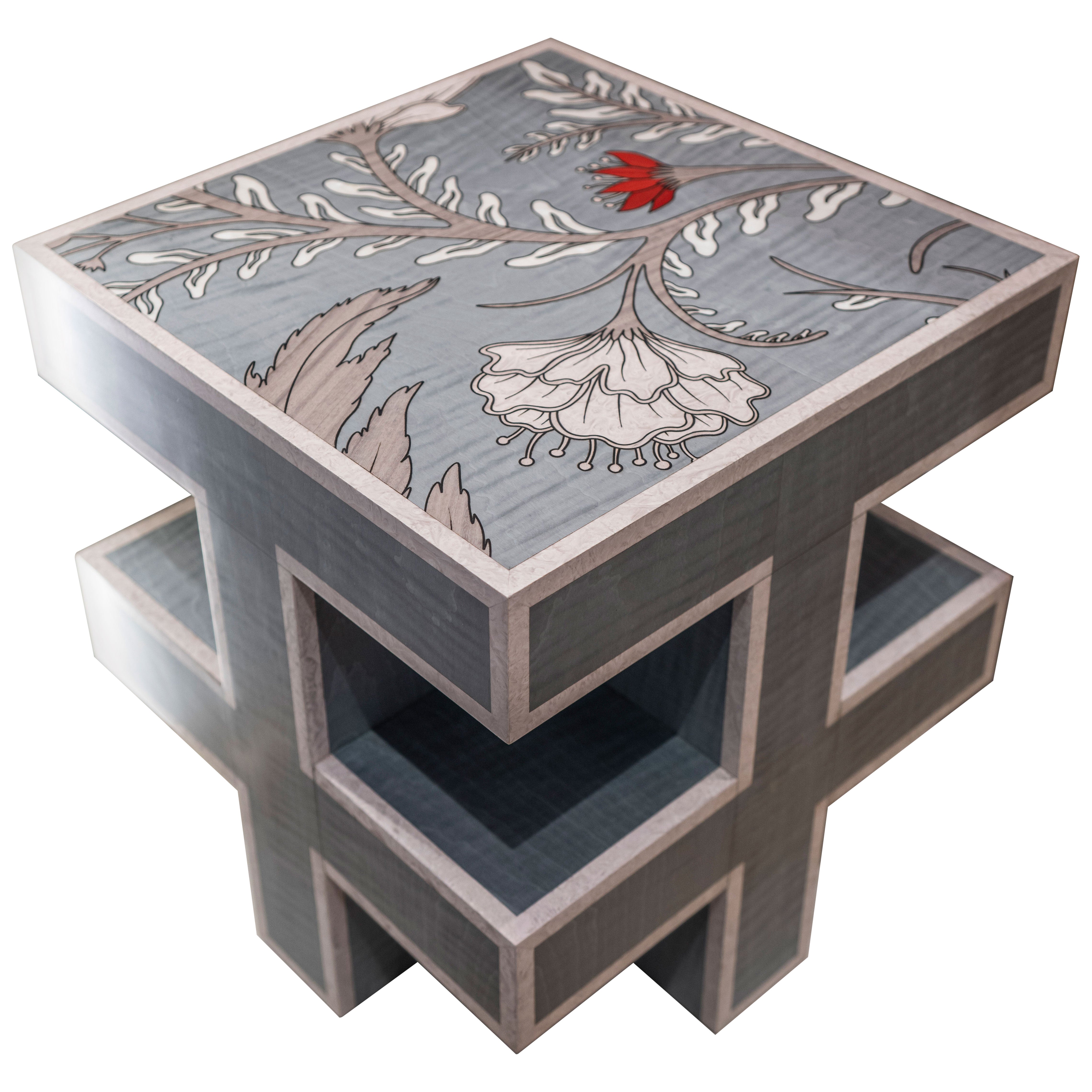 Panthera Marquetry Side Table For Sale