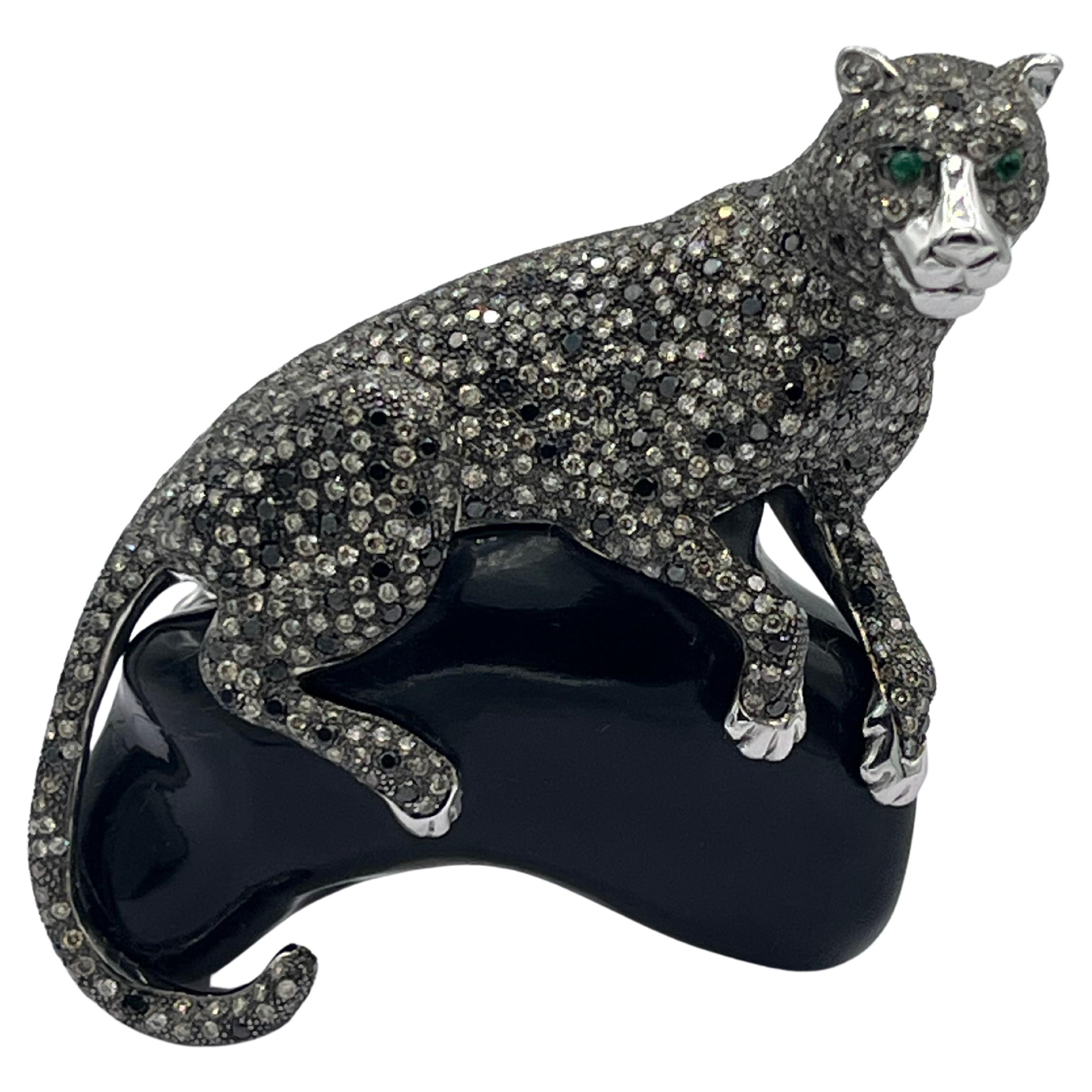 Pantherbrooch 5.53 Carat Brown Diamond 1.5 Carat Black Diamond For Sale