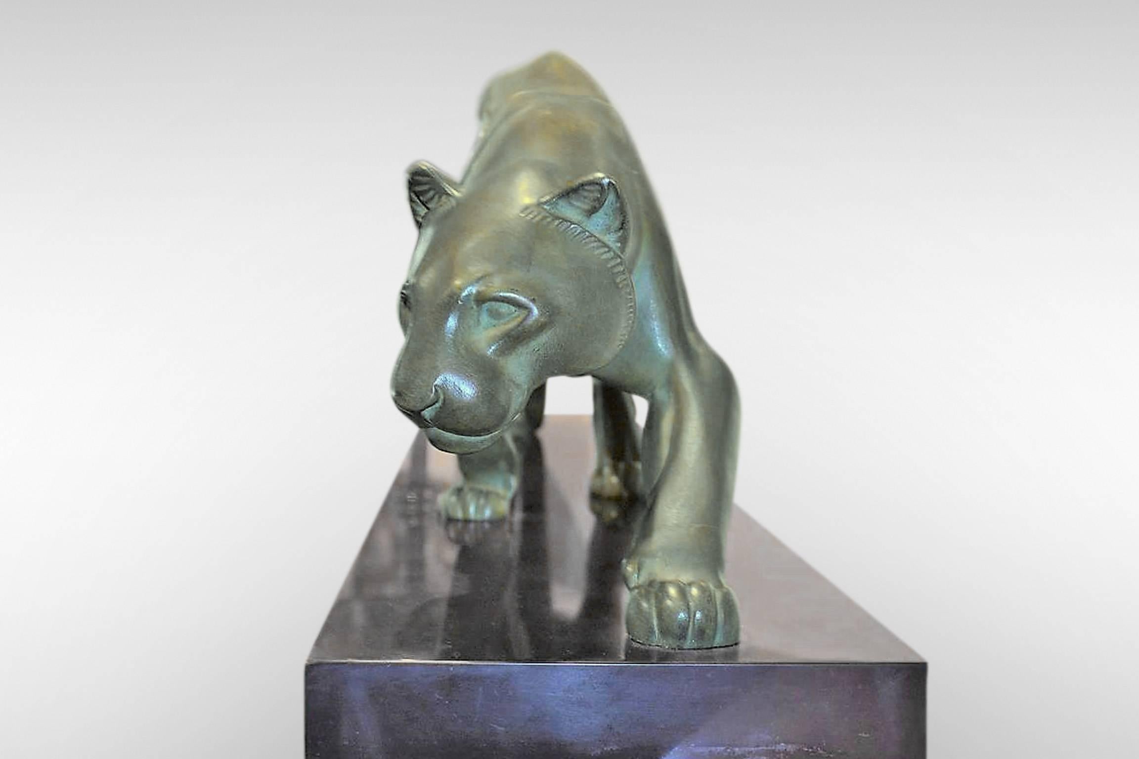 French 'Panthere' by Irenee Rene Rochard, an Original Art Deco Bronze Sculpture For Sale