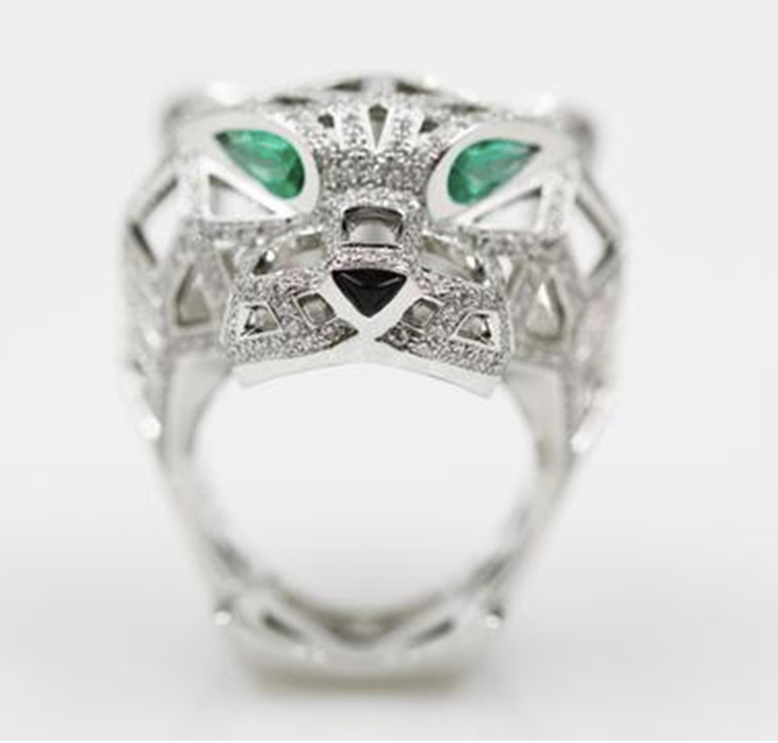 Panthere de Cartier 18 Karat White Gold Emeralds Onyx Diamond Ring at ...