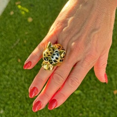 Panthère de Cartier 18 Karat Yellow Gold Black Lacquer Peridot Ring Size 53 B&P