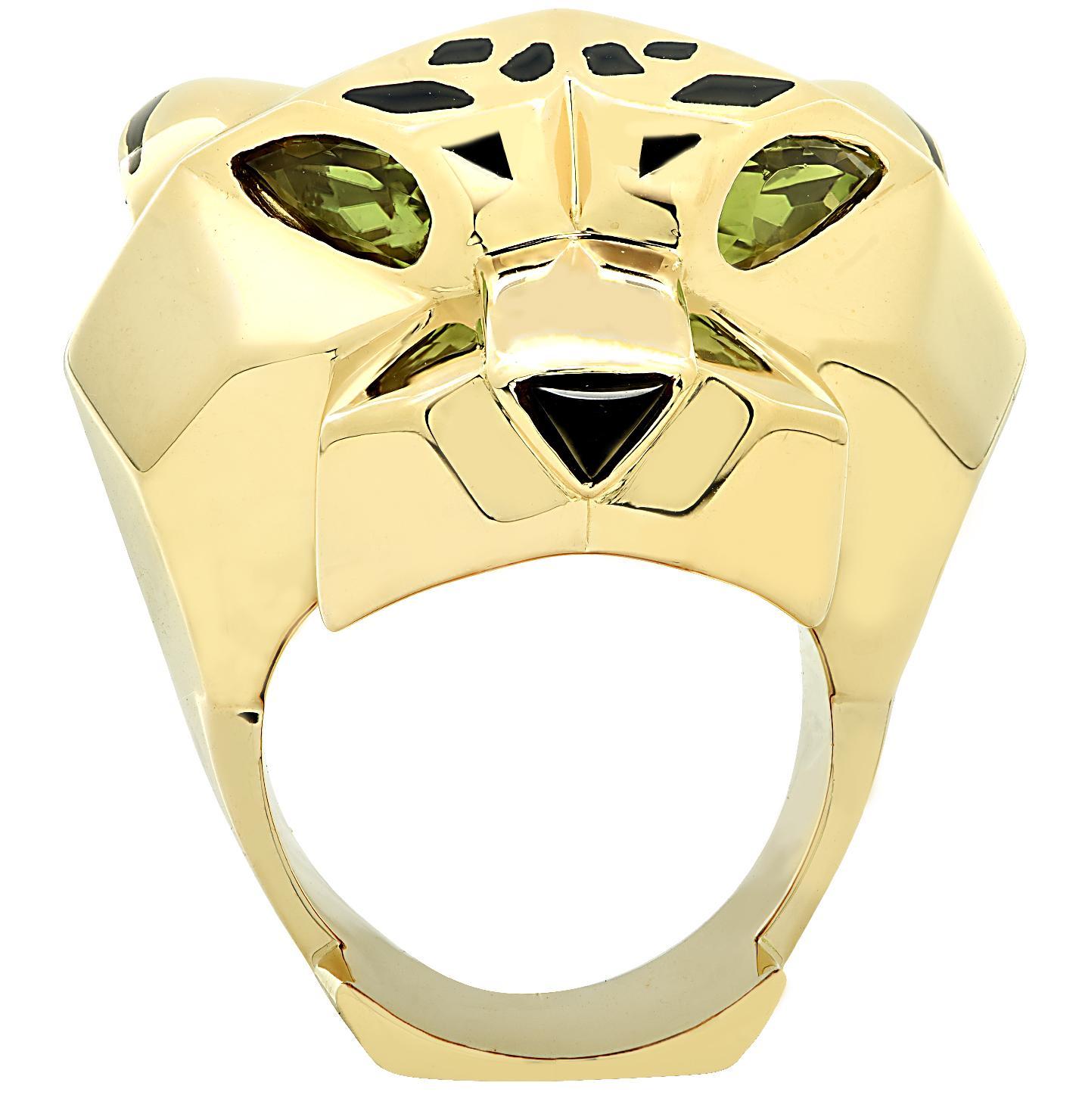 Moderne Panthère de Cartier Or jaune 18 carats Laque noire Bague Péridot Taille 53 I&P en vente