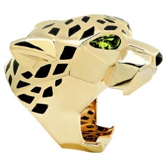 Panthère de Cartier 18 Karat Yellow Gold Black Lacquer Peridot Ring Size 53 B&P