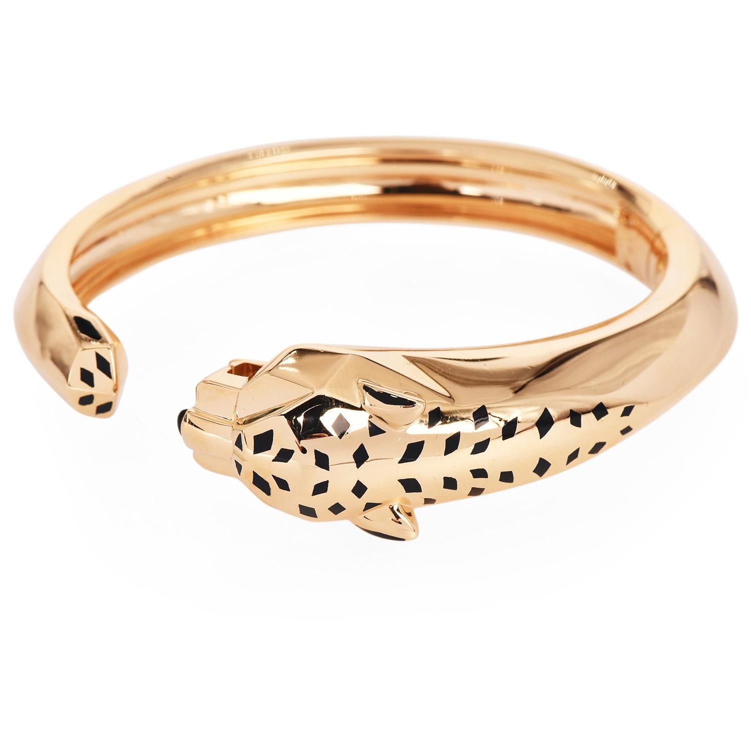 Bracelet manchette en or 18K Panthère de Cartier Taille 17 Excellent état - En vente à Miami, FL