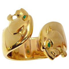 Retro Panthere De Cartier 18K Yellow Gold Emerald Cuff Bracelet
