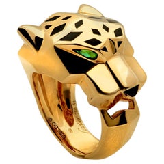 Anello Panthère de Cartier in lacca nera con granato di tsavorite in oro giallo 18 carati 51