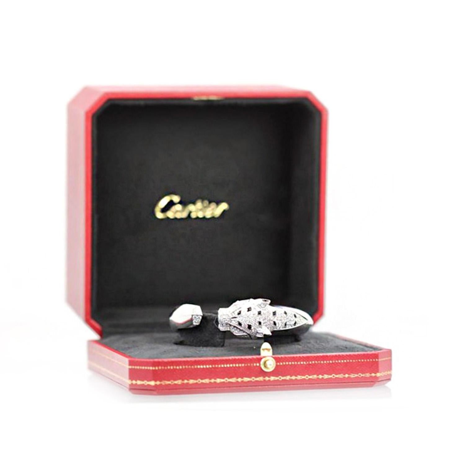 Women's or Men's Panthère de Cartier Bracelet 18K White Gold with Diamonds, Onyx and Emerald