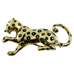 Retro Panthere De Cartier Brooch Enamel Gold 